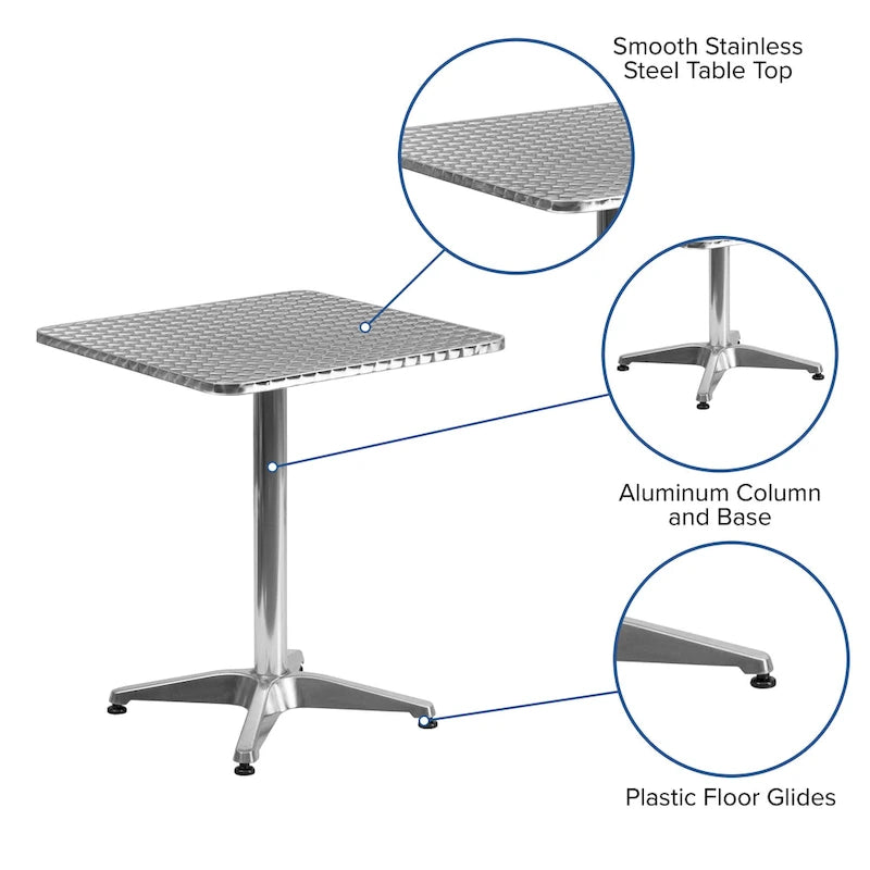 23.5 Square Aluminum Smooth Top Indoor-Outdoor Table with Base