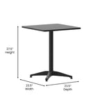 23.5 Square Aluminum Smooth Top Indoor-Outdoor Table with Base