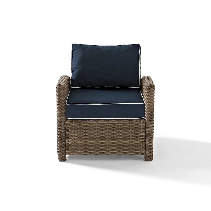 Crosley Bradenton Outdoor Wicker Arm Chair with Navy Cushions