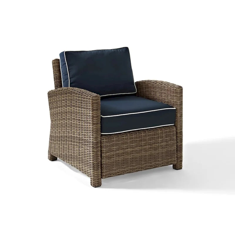 Crosley Bradenton Outdoor Wicker Arm Chair with Navy Cushions