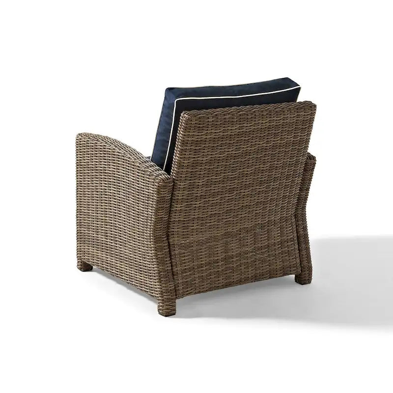 Crosley Bradenton Outdoor Wicker Arm Chair with Navy Cushions