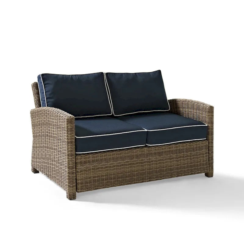 Crosley Bradenton Outdoor Wicker Loveseat with Navy Cushions