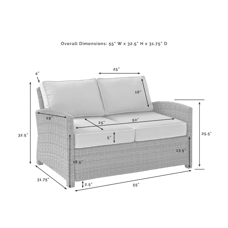 Crosley Bradenton Outdoor Wicker Loveseat with Navy Cushions