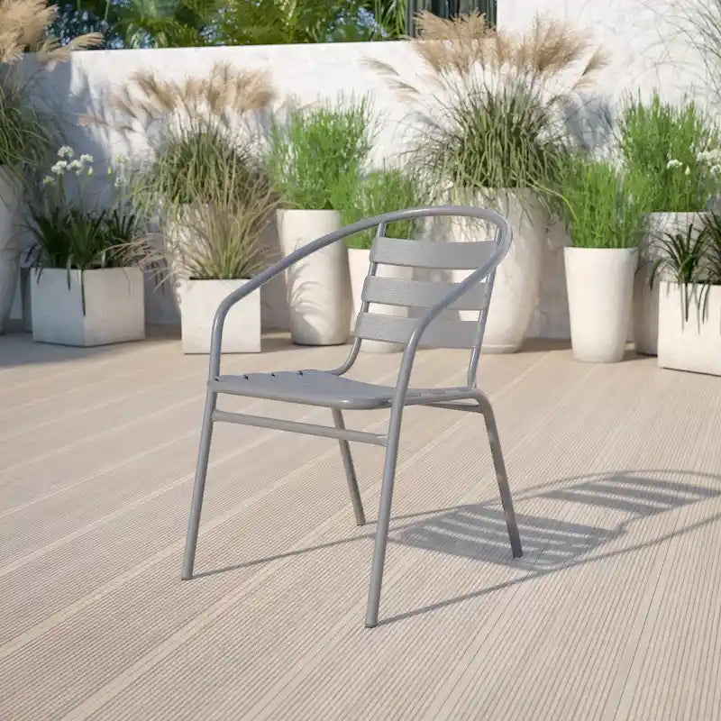 Metal Restaurant Stack Chair with Aluminum Slats