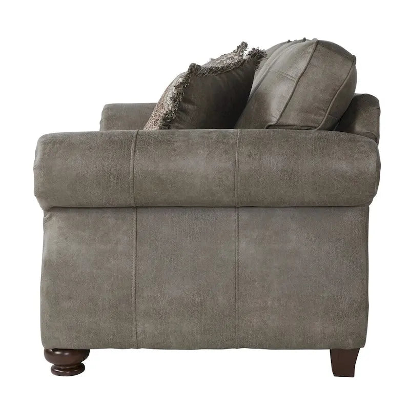 Leinster Faux Leather Upholstered Nailhead Sofa and Loveseat Set in Stone Gray