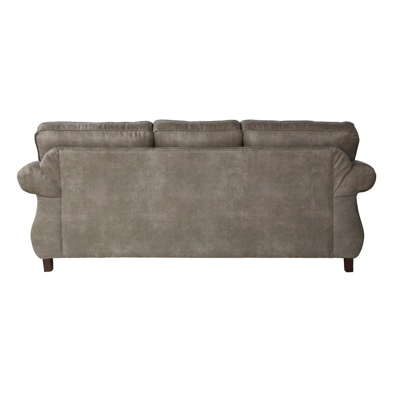 Leinster Faux Leather Upholstered Nailhead Sofa and Loveseat Set in Stone Gray