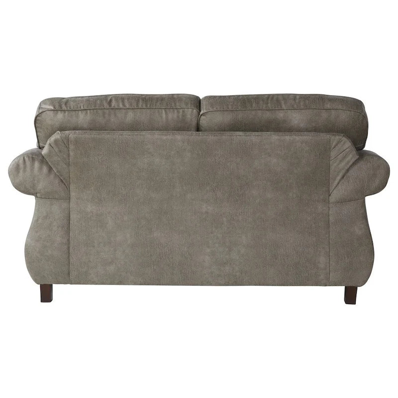 Leinster Faux Leather Upholstered Nailhead Sofa and Loveseat Set in Stone Gray