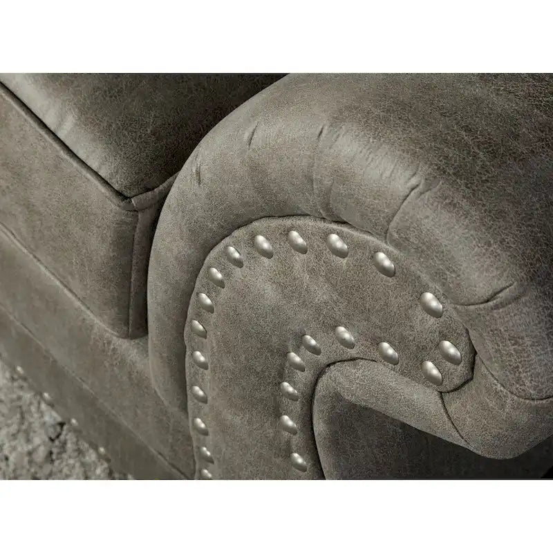 Leinster Faux Leather Upholstered Nailhead Sofa and Loveseat Set in Stone Gray