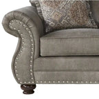 Leinster Faux Leather Upholstered Nailhead Sofa and Loveseat Set in Stone Gray