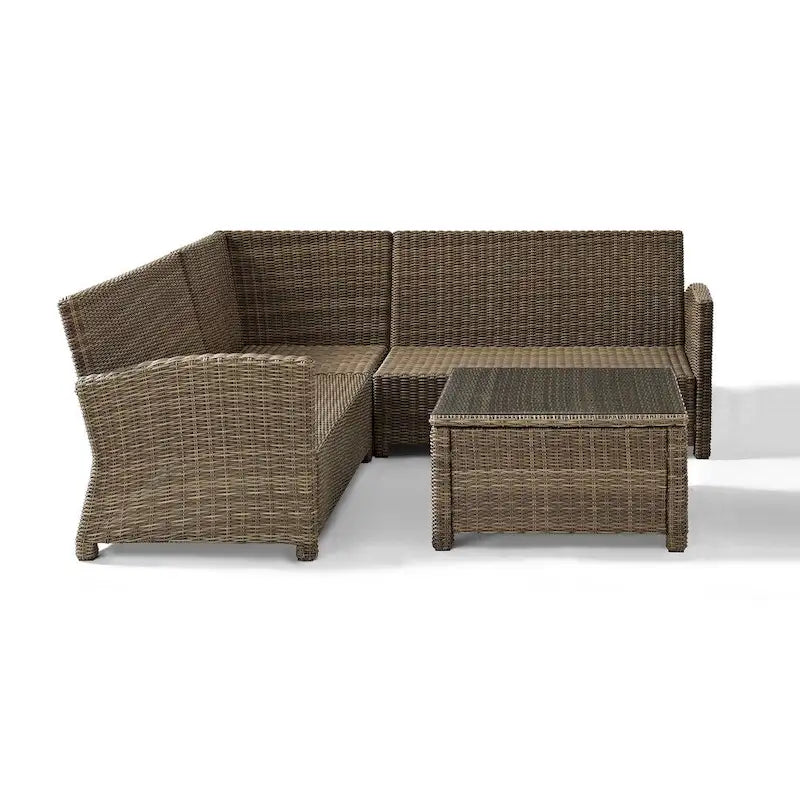 Crosley Bradenton Outdoor Wicker 4-Piece Sectional Seating Set with Navy Cushions