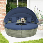 Patio Rattan Daybed Outdoor Sectional Seating with Side Table & Canopy