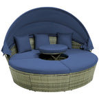 Patio Rattan Daybed Outdoor Sectional Seating with Side Table & Canopy