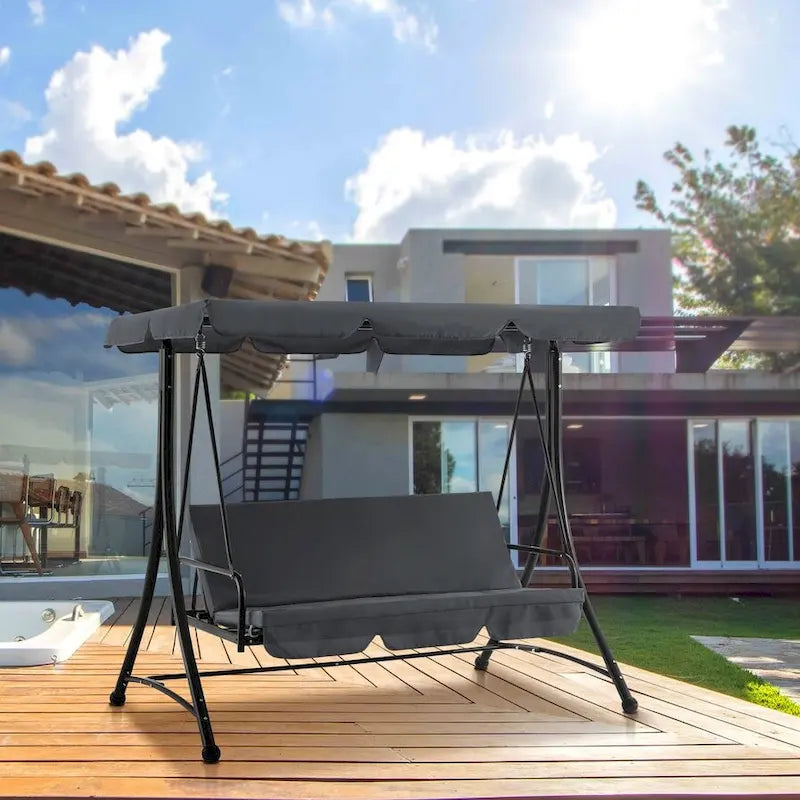 MCombo 3 Seat Patio Swings with Adjustable Canopy, Reclining Porch Swing, 4089
