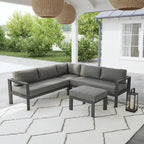 Grayton Gray Aluminum 5 Seat Sectional w/ Ottoman - 87 x 32 x 87
