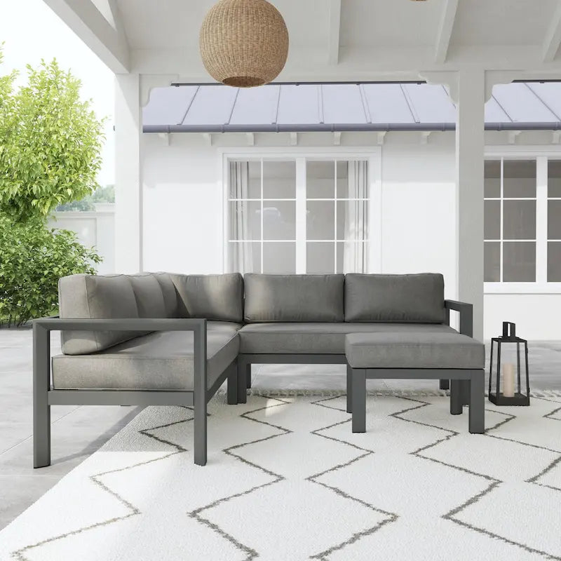 Grayton Gray Aluminum 5 Seat Sectional w/ Ottoman - 87 x 32 x 87