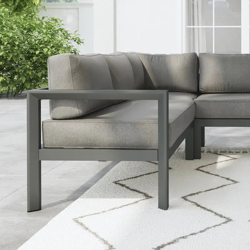 Grayton Gray Aluminum 5 Seat Sectional w/ Ottoman - 87 x 32 x 87