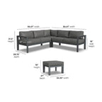 Grayton Gray Aluminum 5 Seat Sectional w/ Ottoman - 87 x 32 x 87