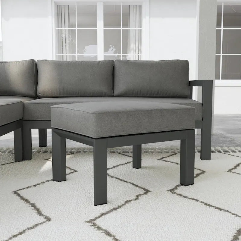 Grayton Gray Aluminum 5 Seat Sectional w/ Ottoman - 87 x 32 x 87