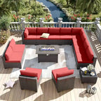 Kullavik 14 Pieces Outdoor Patio Furniture Set with Fire Pit Table