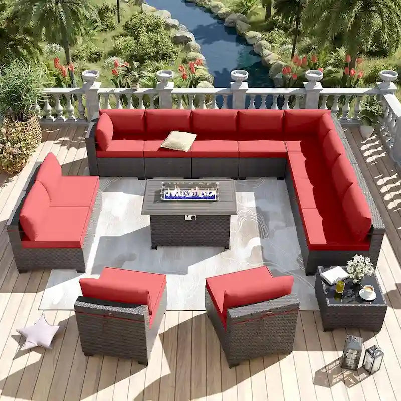 Kullavik 14 Pieces Outdoor Patio Furniture Set with Fire Pit Table