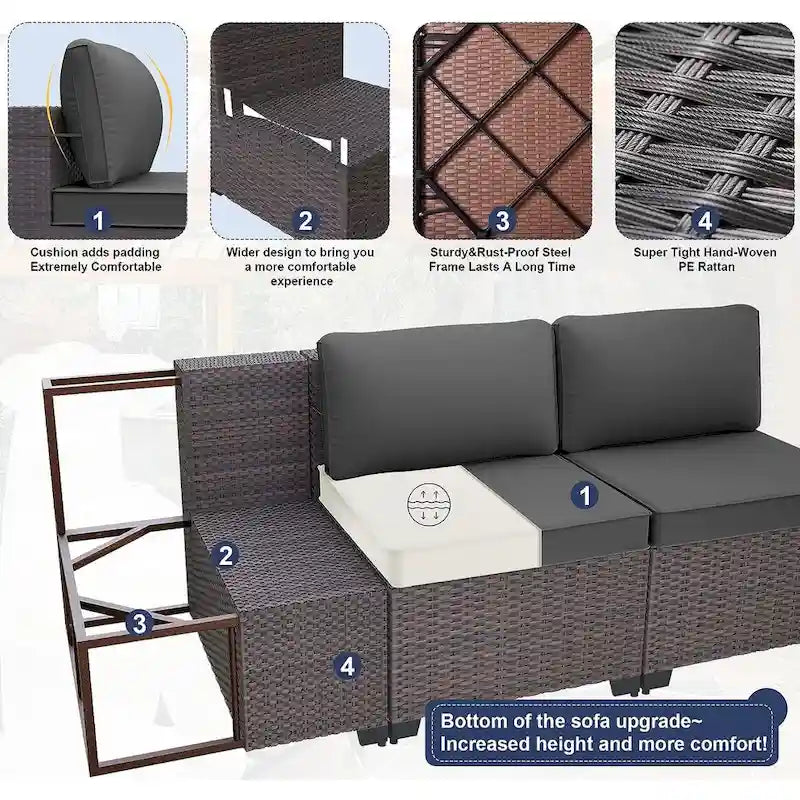 Kullavik 14 Pieces Outdoor Patio Furniture Set with Fire Pit Table
