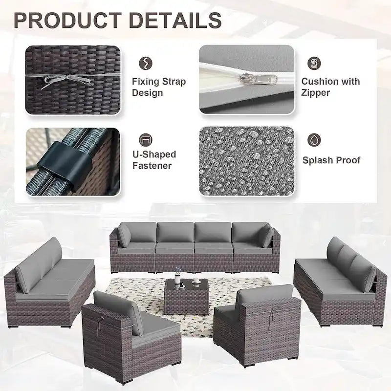 Kullavik 14 Pieces Outdoor Patio Furniture Set with Fire Pit Table