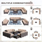 Kullavik 14 Pieces Outdoor Patio Furniture Set with Fire Pit Table