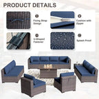 Kullavik 14 Pieces Outdoor Patio Furniture Set with Fire Pit Table