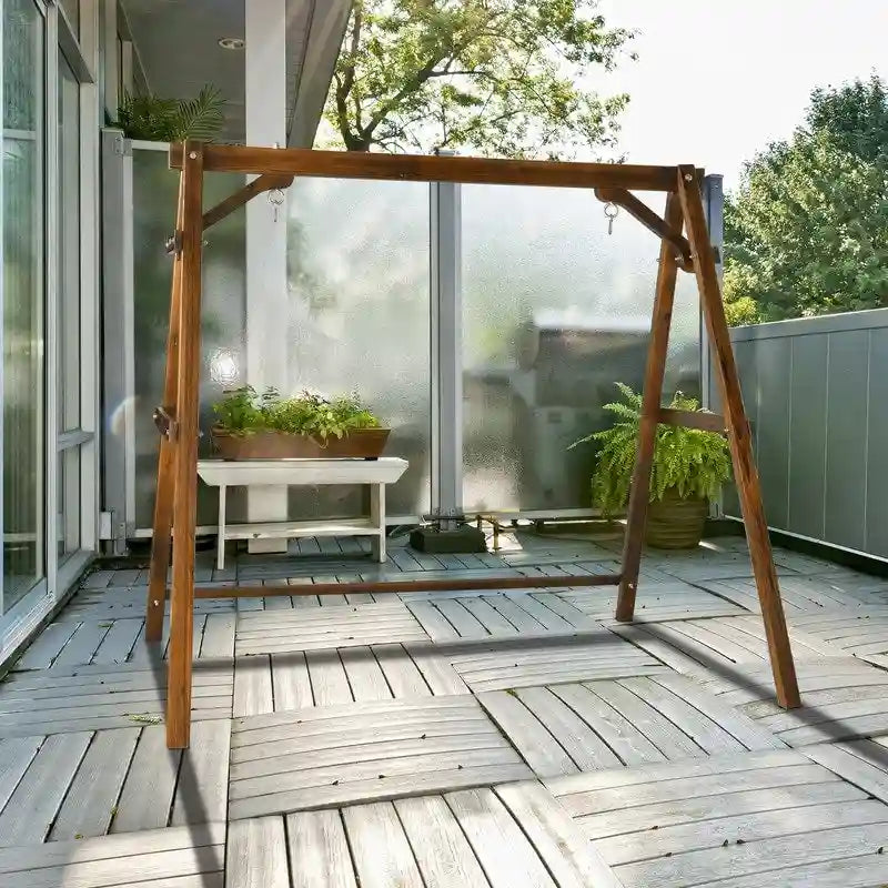 2-Person Carbonized Solid Wood Porch Swing Stand (without hanging swing)