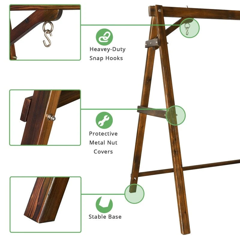 2-Person Carbonized Solid Wood Porch Swing Stand (without hanging swing)