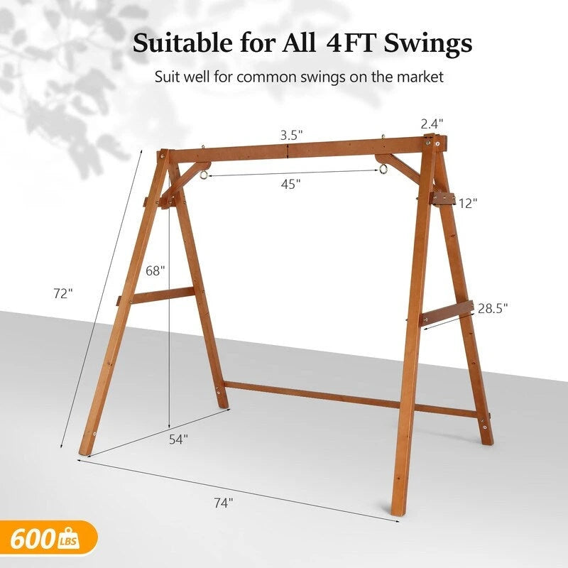 2-Person Carbonized Solid Wood Porch Swing Stand (without hanging swing)