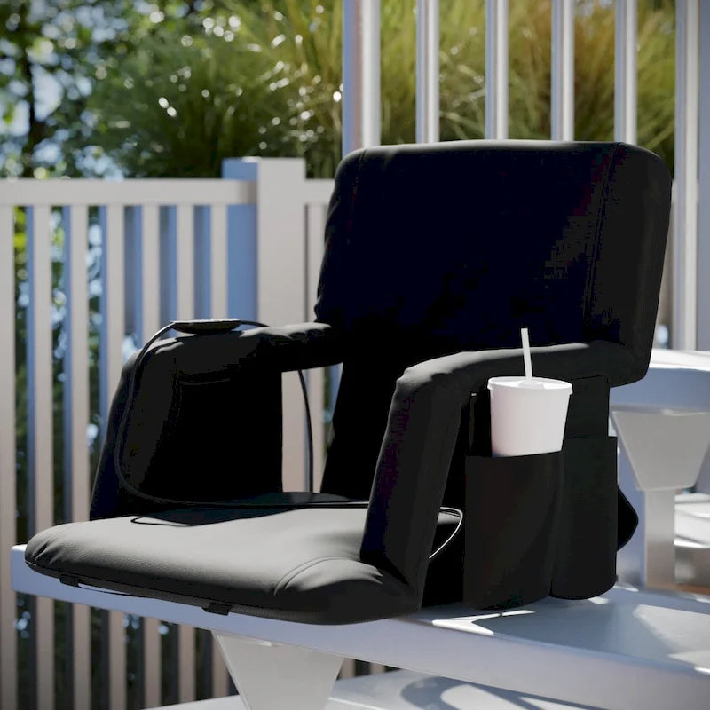 Foldable Reclining Stadium Chair with Backpack Straps-Heated Back and Seat