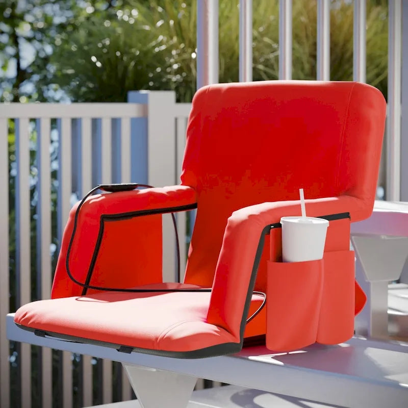 Foldable Reclining Stadium Chair with Backpack Straps-Heated Back and Seat