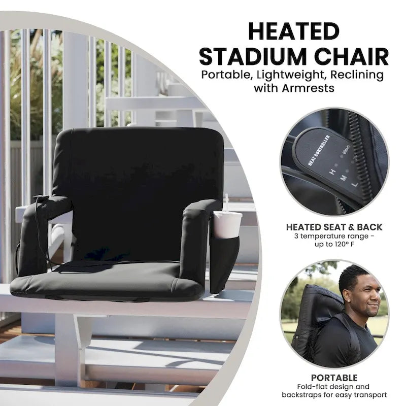 Foldable Reclining Stadium Chair with Backpack Straps-Heated Back and Seat