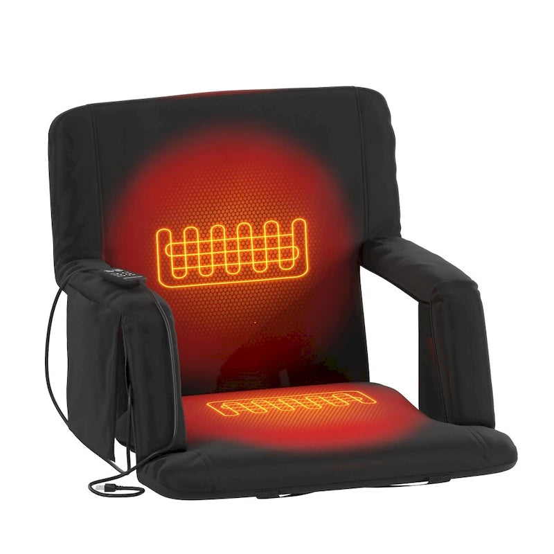 Foldable Reclining Stadium Chair with Backpack Straps-Heated Back and Seat