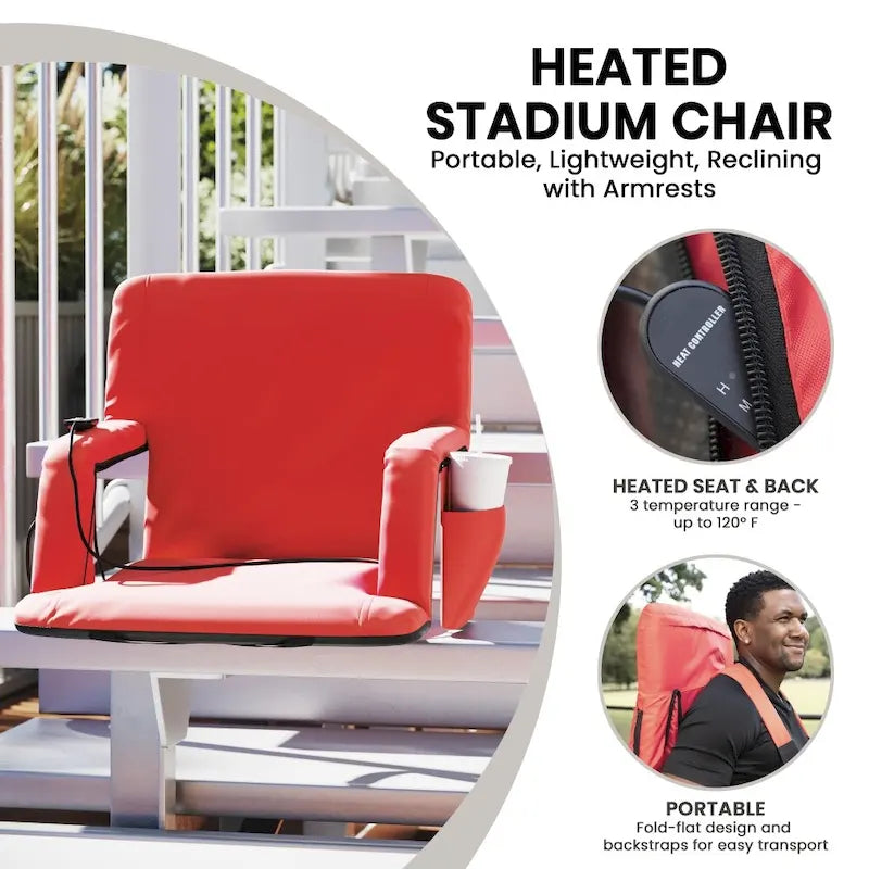 Foldable Reclining Stadium Chair with Backpack Straps-Heated Back and Seat