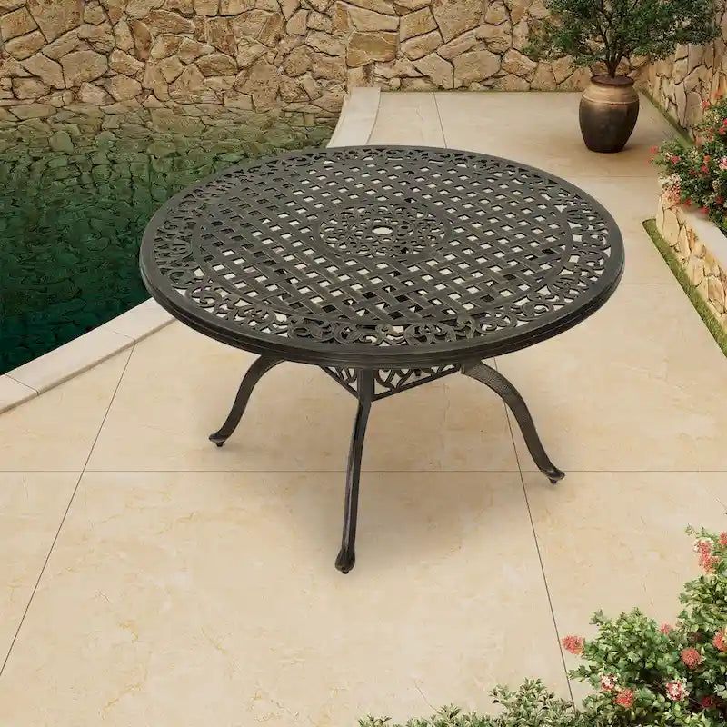 Clihome 47 Cast Aluminum Patio Round Dining Table in Bronze