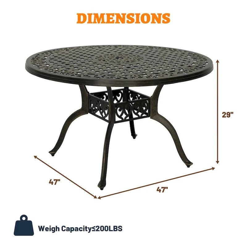 Clihome 47 Cast Aluminum Patio Round Dining Table in Bronze
