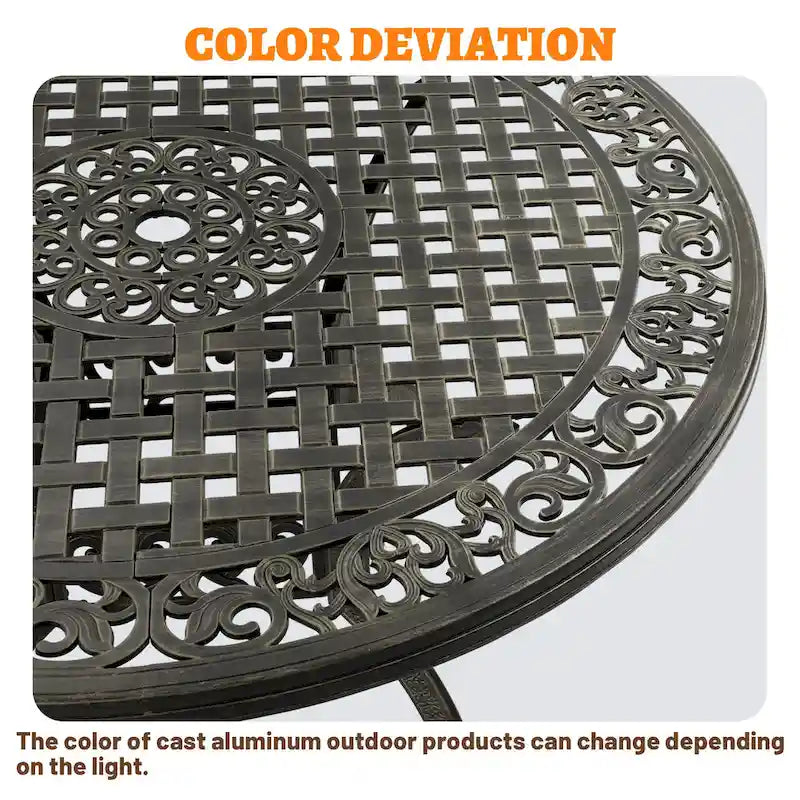 Clihome 47 Cast Aluminum Patio Round Dining Table in Bronze