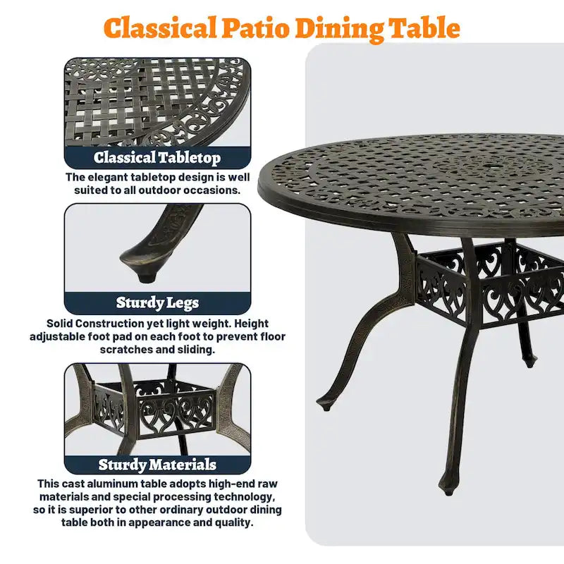 Clihome 47 Cast Aluminum Patio Round Dining Table in Bronze