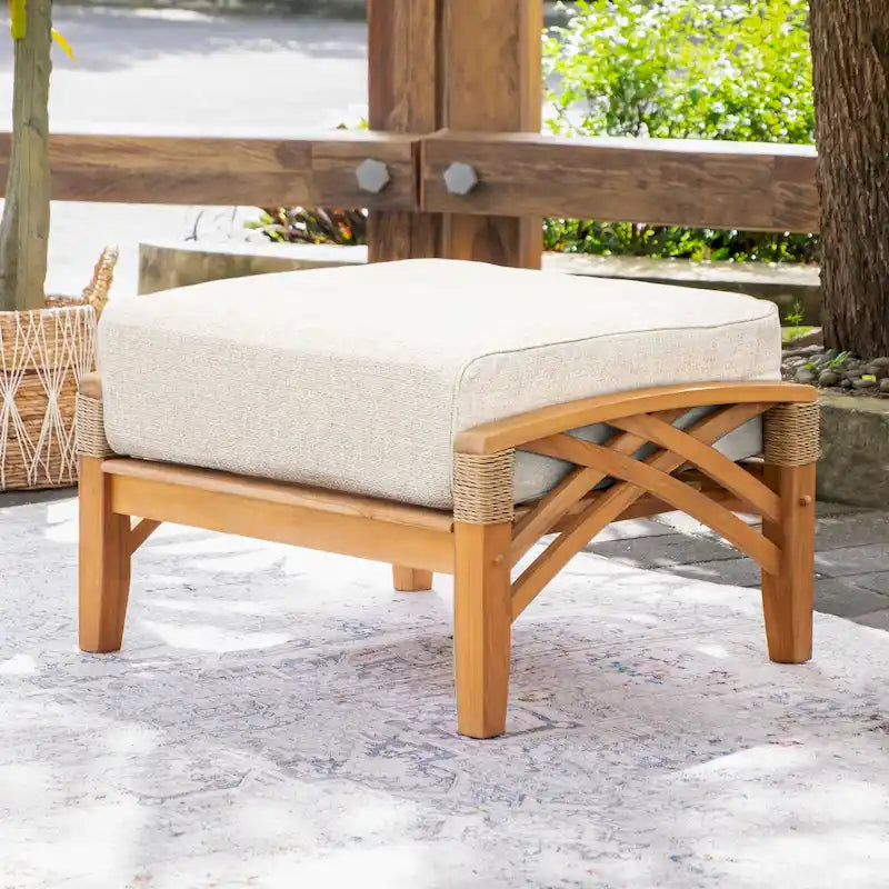 Cambridge Casual Carmel Teak Patio Ottoman with Cushion
