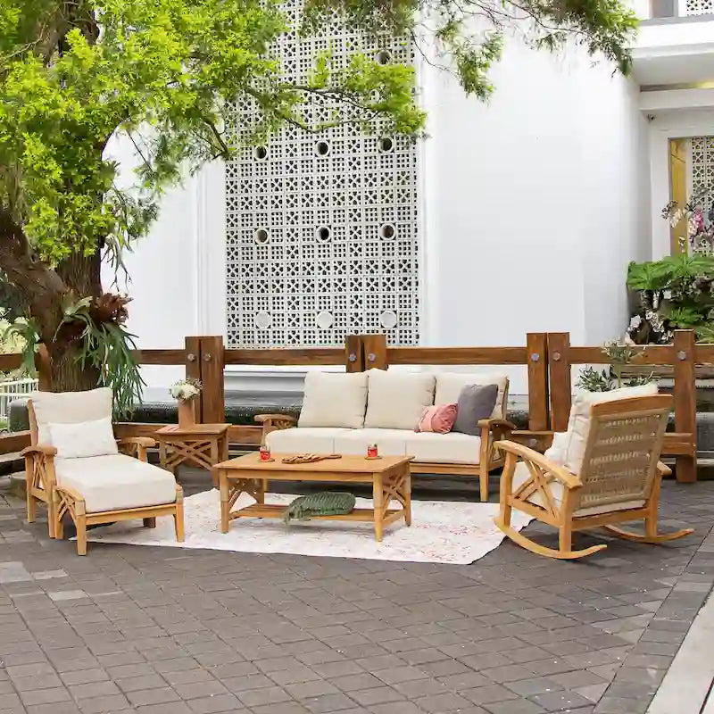 Cambridge Casual Carmel Teak Patio Ottoman with Cushion