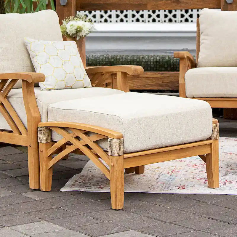Cambridge Casual Carmel Teak Patio Ottoman with Cushion