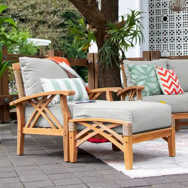 Cambridge Casual Carmel Teak Patio Ottoman with Cushion