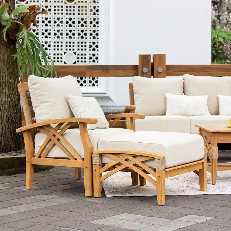 Cambridge Casual Carmel Teak Patio Ottoman with Cushion
