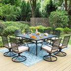MAISON ARTS 9-Piece Patio Dining Set, 60 Inch Square Metal Table and 8 Swivel Dining Chairs