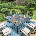 MAISON ARTS 9-Piece Patio Dining Set, 60 Inch Square Metal Table and 8 Swivel Dining Chairs
