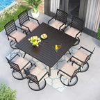 MAISON ARTS 9-Piece Patio Dining Set, 60 Inch Square Metal Table and 8 Swivel Dining Chairs