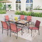 MAISON ARTS 7-Piece Patio Dining Set Wood-look Rectangle Table and 6 Textilene Chairs