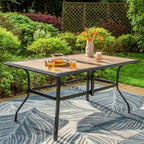 MAISON ARTS 7-Piece Patio Dining Set Wood-look Rectangle Table and 6 Textilene Chairs